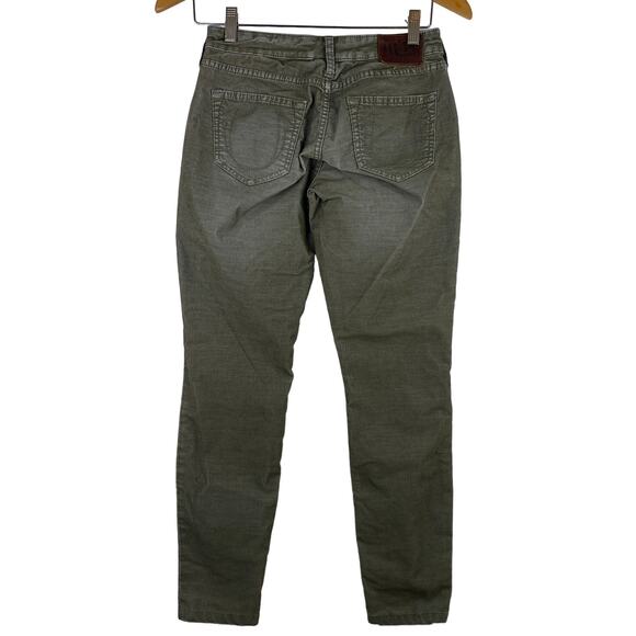True Religion Olive Green Corduroy Pants Womens 26 Ankle Distressed Low Rise - Picture 4 of 10